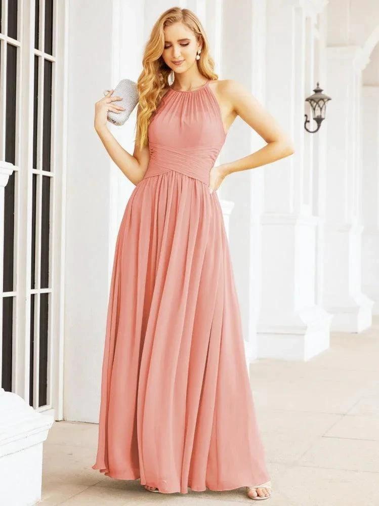 Numbersea Sleeveless Bridesmaid Dresses Long Prom Gown Zipper with Keyhole Back 28056