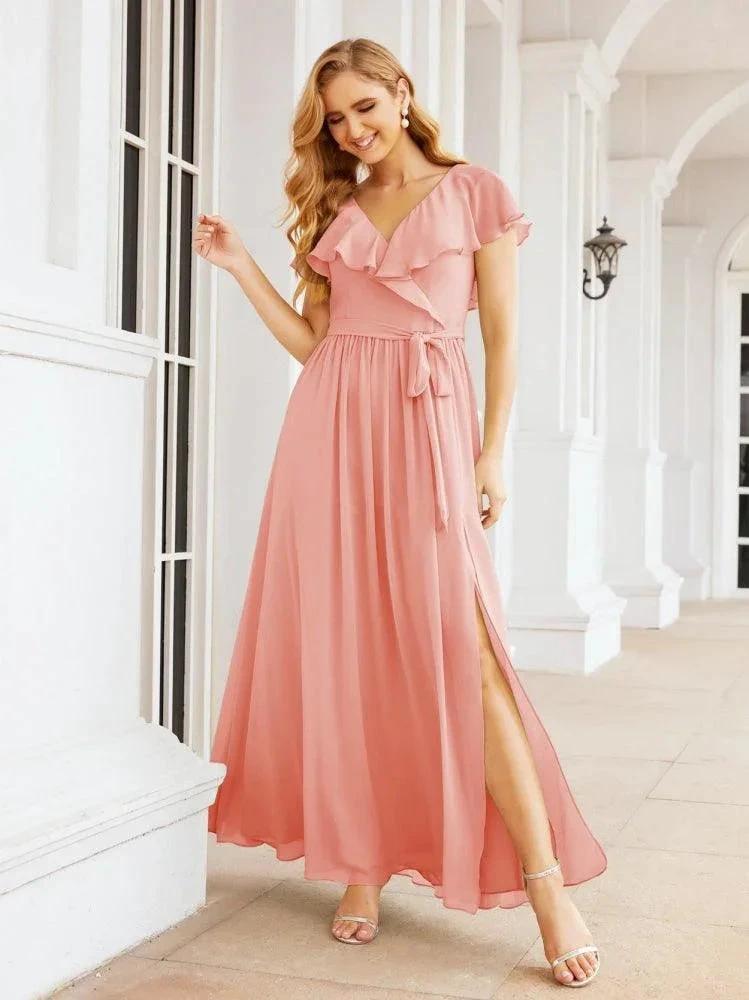 Bridesmaid Dresses with Flutter Sleeves Formal Evening Party Prom Gowns 28044