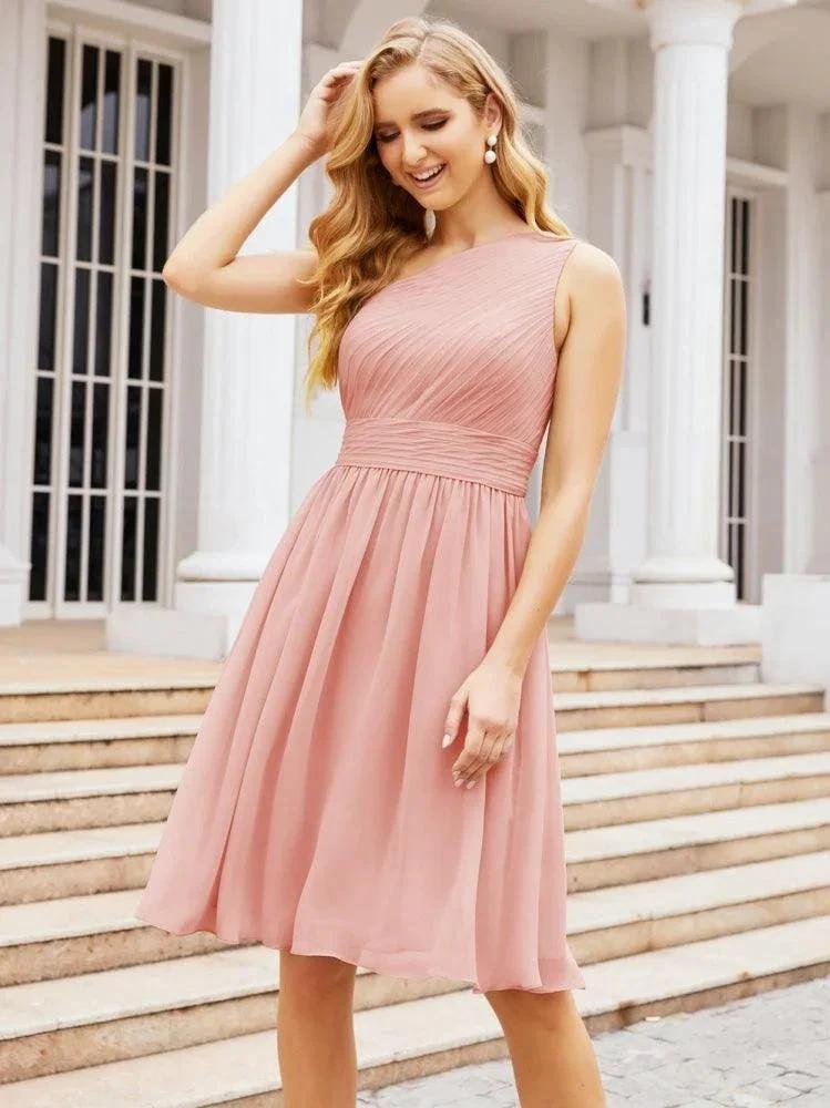 Numbersea Homecoming Dress One Shoulder Pleated Short Formal Prom Gowns 28046