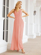 Numbersea Spaghetti Strap Bridesmaid Dresses V-Neck Long A-Line Formal Prom Gowns 28063