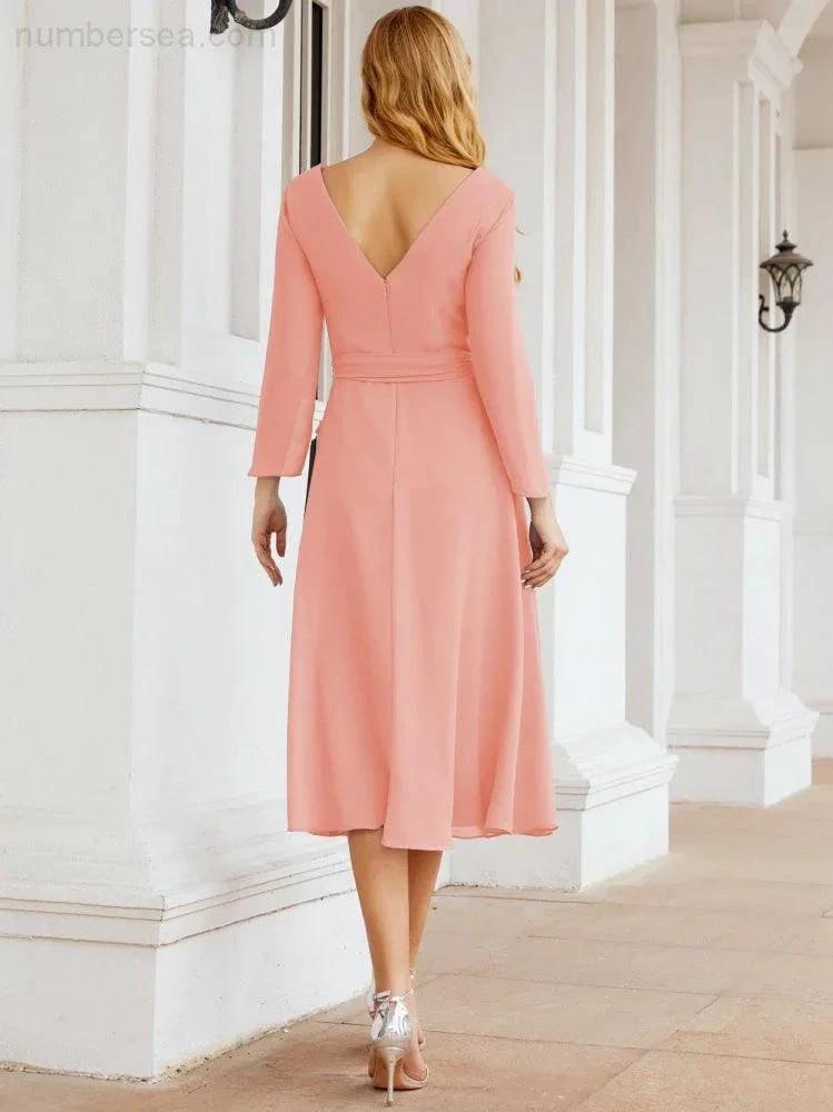 Bridesmaid Dress V-Back Waist Belt Mother of the Bride Wedding Guest SY28031
