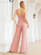 Numbersea Crisscross Neck Jumpsuit Formal Evening Dress Long Bridesmaid Dresses Bell-bottomed Pants 28033