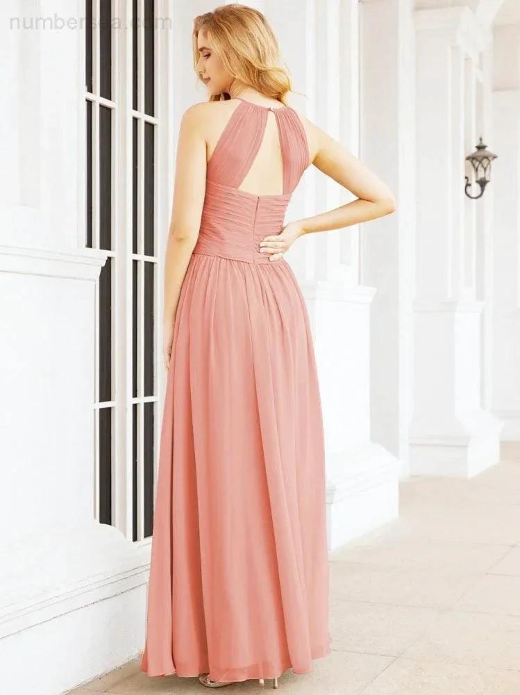 Numbersea Sleeveless Bridesmaid Dresses Long Prom Gown Zipper with Keyhole Back 28056