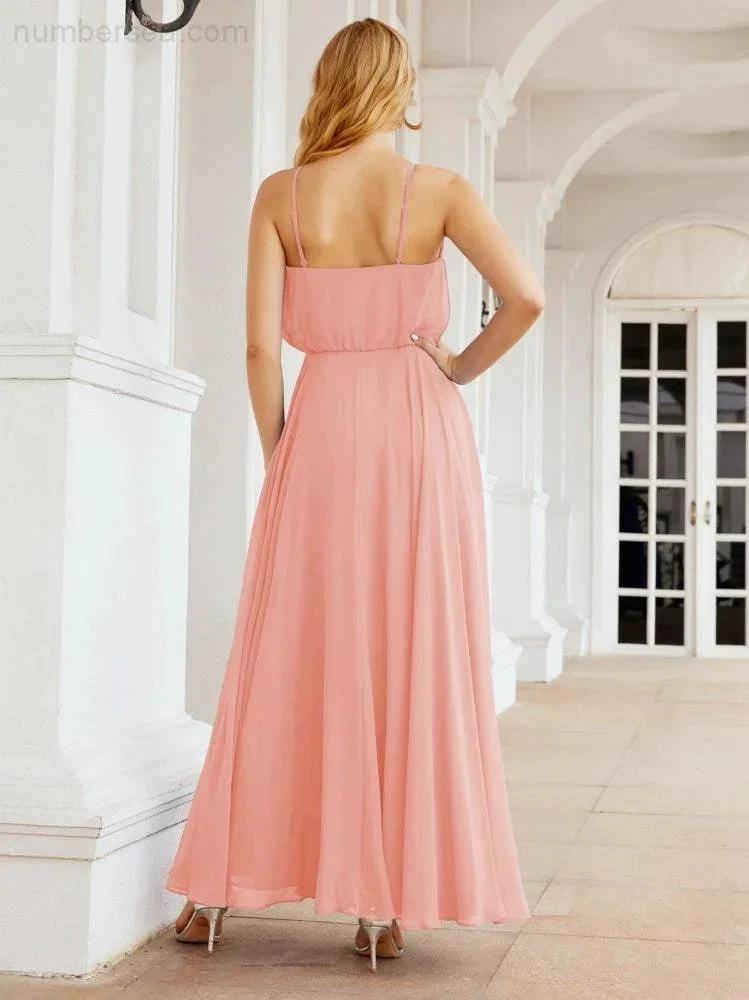 Numbersea  Halter Long Bridesmaid Dresses Formal A line Juniors Dress 28029