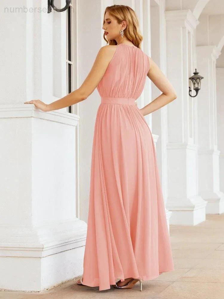 Numbersea Halter Bridesmaid Dress Empire Waist Formal Evening Prom Gown for Mother of The Bride 28030