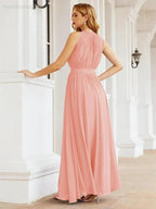 Numbersea Halter Bridesmaid Dress Empire Waist Formal Evening Prom Gown for Mother of The Bride 28030