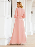 Sunnderly Women's Chiffon Bridesmaid Dress A line Long Sleeves Formal Evening Prom Gown for Wedding Guest SY28032