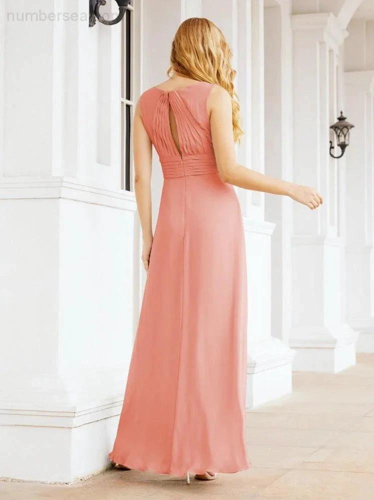 Formal Prom Gown Elegant V-Neck Sleeveless Bridesmaid Dresses for Wedding Party 28037