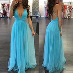 V Neck Sexy Backless Spaghetti Strap Slutty Prom Dresses SYP169