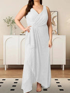 A-Line V-Neck Ruched Metallic Mesh Dress