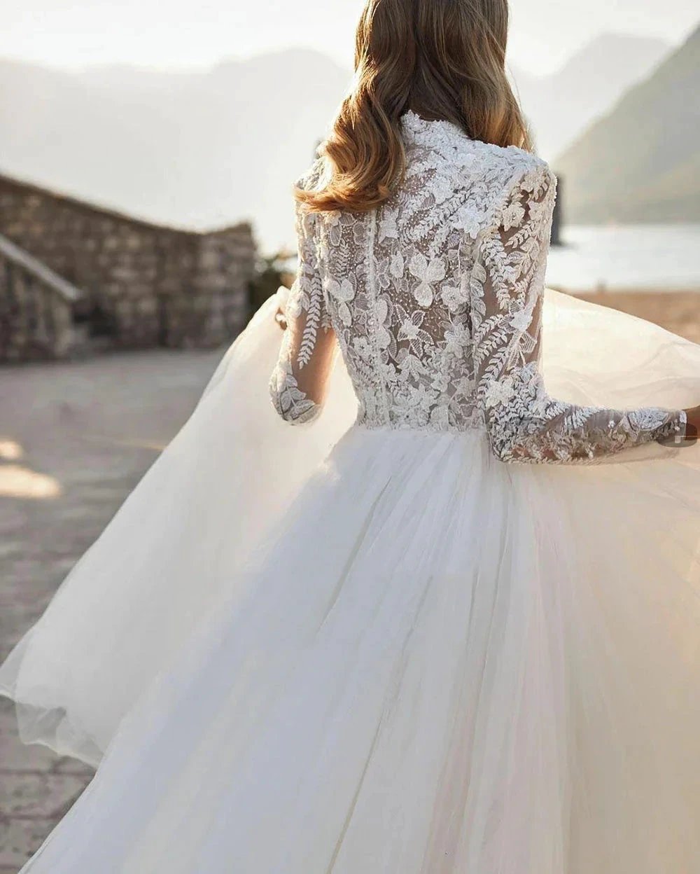 Grace Pretty luxury Princess Wedding Dresses Modest O Neck Long Sleeves Muslim Bride Dresses Bridal Gown vestidos de novia