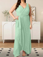 A-Line V-Neck Ruched Metallic Mesh Dress