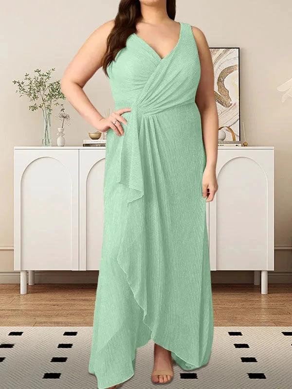 A-Line V-Neck Ruched Metallic Mesh Dress