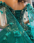 Floral off the shoulder emerald green quinceanera dress new arrival sweet 16 dress ball gown Y1226