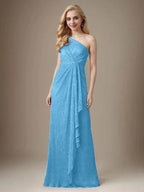 Ruby Sheath One Shoulder Metallic Mesh Dress Mother of the Bride Dress