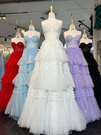 Adelyn |A-Line Sweetheart Tiered Long Tulle Prom Dress
