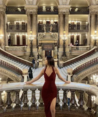 Sexy V Neck Burgundy Prom Dress With Split Sexy Evening Gown Y6361