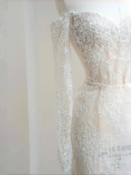 Romantic White Lace Appliques Tulle Sequin Mermaid Prom Dress Off Shoulder Evening Dress Y8663