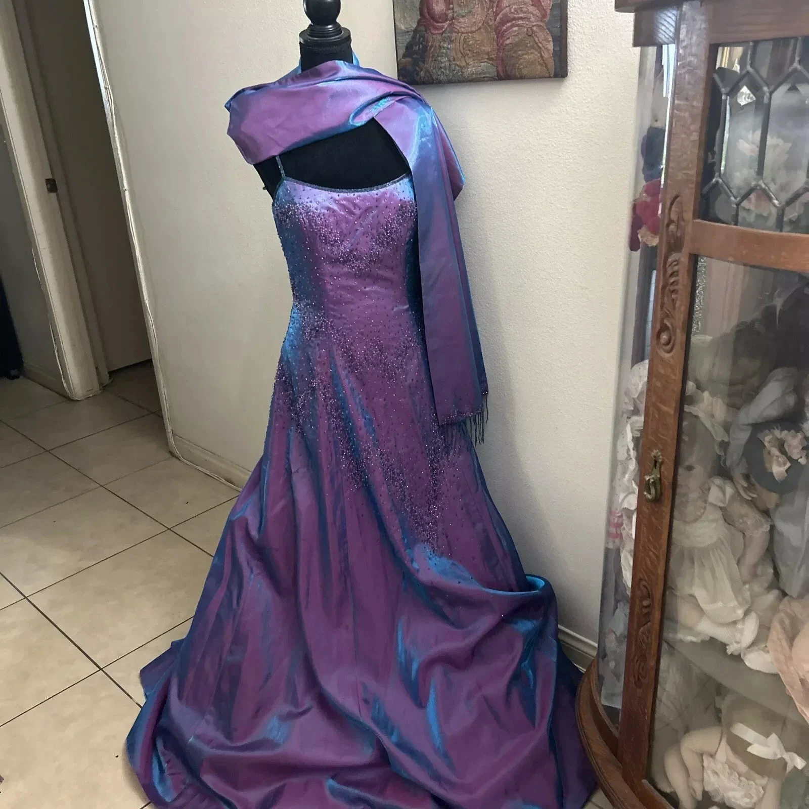 Gorgeous Purple Beaded A Line Evening Gown Spaghetti Straps Party Prom Dress Y7955