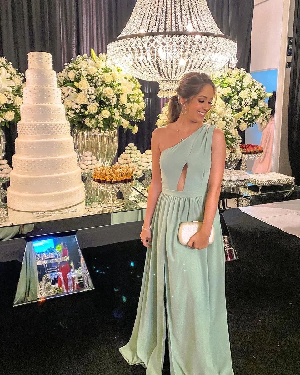 One Shoulder Mint Green Evening Dress Bridesmaid Dress Y5101