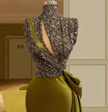 High neck vintage evening dresses long sparkly vintage elegant evening gowns  Y390