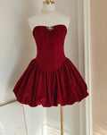 Cute Burgundy Velvet Homecoming Dress Pleated Shiny Cocktail Dress Y7752