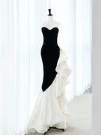 Chic Velvet Black Long Prom Dress Mermaid Pleated Evening Dress Y8048