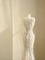 Classy Tulle Lace Appliques Mermaid Prom Evening Dress,Long Wedding Dress Y8681