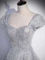 A-Line Gray Tulle Sequin Long Prom Dress Gray Formal Evening Dress Y4733