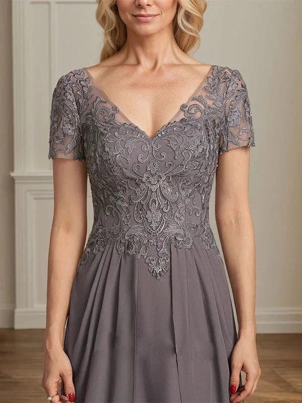 A-line V-Neck Floor-Length Chiffon Lace Mother of the Bride Dress