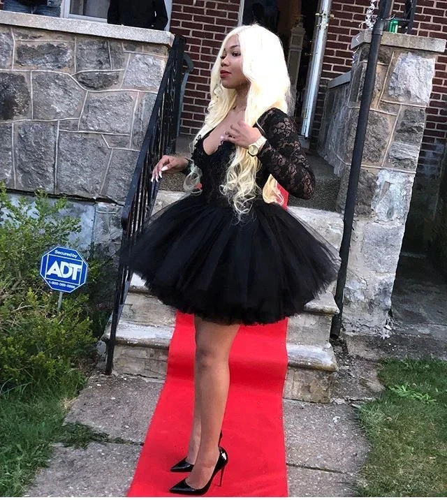 Black A-line Tulle Homecoming Dress Black Cocktail Dress Y4049