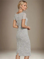 Sheath/Column Scoop Knee-Length Chiffon Lace Mother of the Bride Dress With Beading