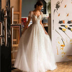 Elegant Glitter Sweetheart Wedding Dresses For Women A-Line Batwing Sleeves Bridal Gown Tulle Backless