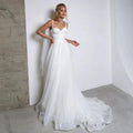 Simple White Tulle Wedding Dresses Boho Bow Spaghetti Straps A-Line Beach Wedding Party Gowns Abito Da Sposa 2021