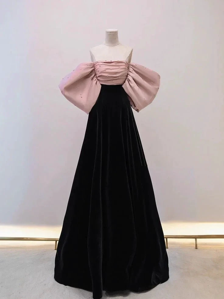 Pretty Off The Shoulder Velvet Satin Long Prom Dress Evening Dress Y7611