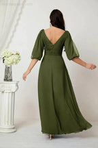 Numbersea  Formal Prom Gown Women V-Neck Chiffon Bridesmaid Dresses Long Bishop Sleeve Party Dress 2807