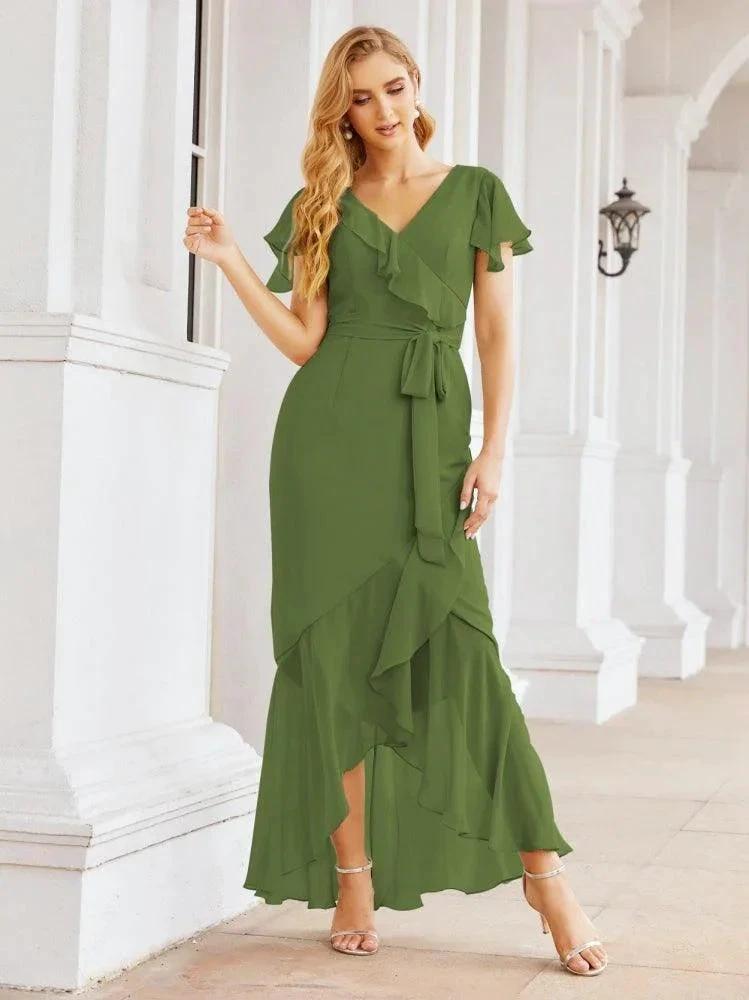 Numbersea Ruffled Bridesmaid Dresses Mermaid Formal Violin Evening Party Prom Gowns 28042