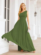 Numbersea One Shoulder Bridesmaid Dresses Long Maxi Formal Evening Party Prom Gowns 28061