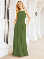 Numbersea Halter Bridesmaid Dresses with Pockets Sleeveless Formal Evening Party Prom Gowns  28055