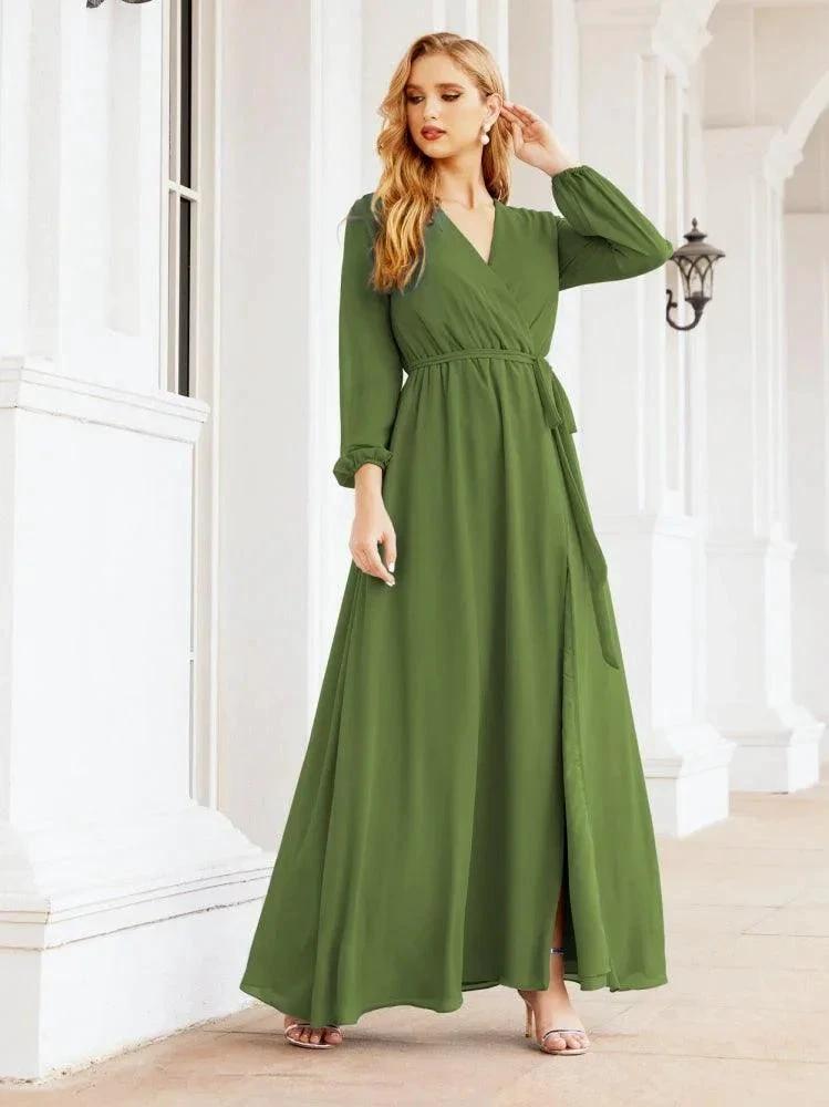 Sunnderly Women's Chiffon Bridesmaid Dress A line Long Sleeves Formal Evening Prom Gown for Wedding Guest SY28032