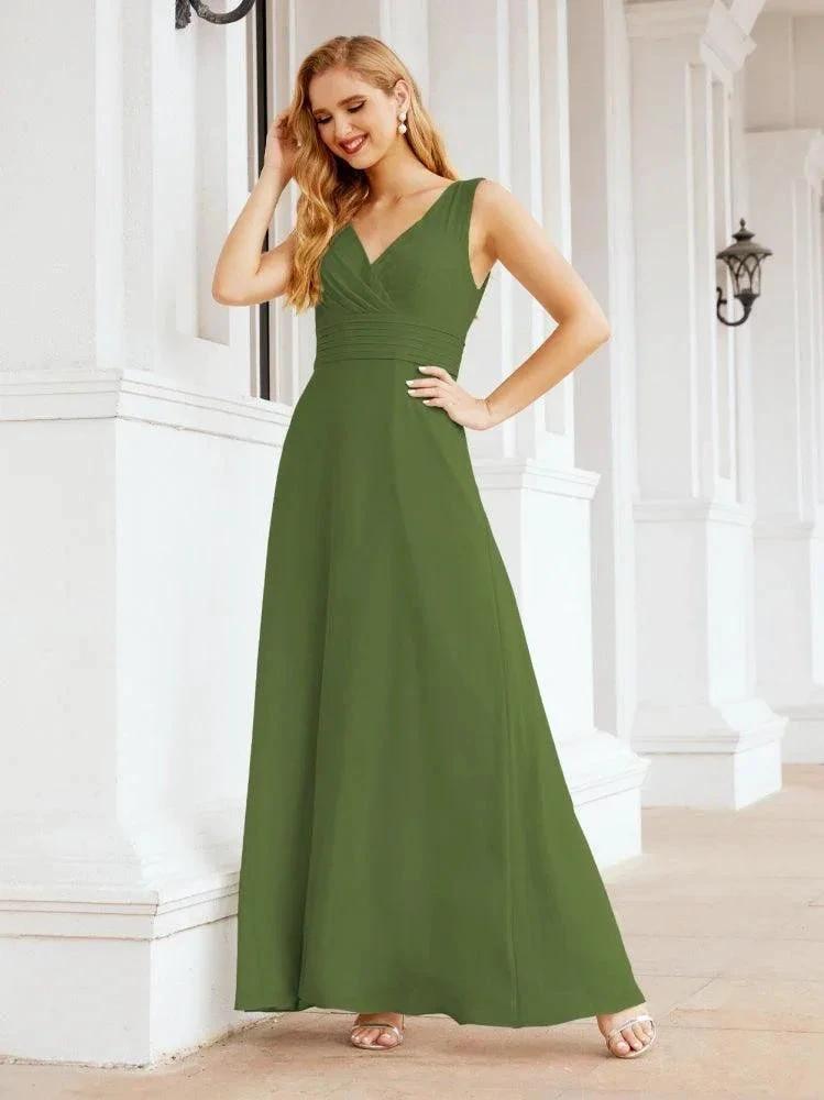Formal Prom Gown Elegant V-Neck Sleeveless Bridesmaid Dresses for Wedding Party 28037
