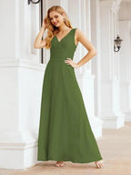Formal Prom Gown Elegant V-Neck Sleeveless Bridesmaid Dresses for Wedding Party 28037
