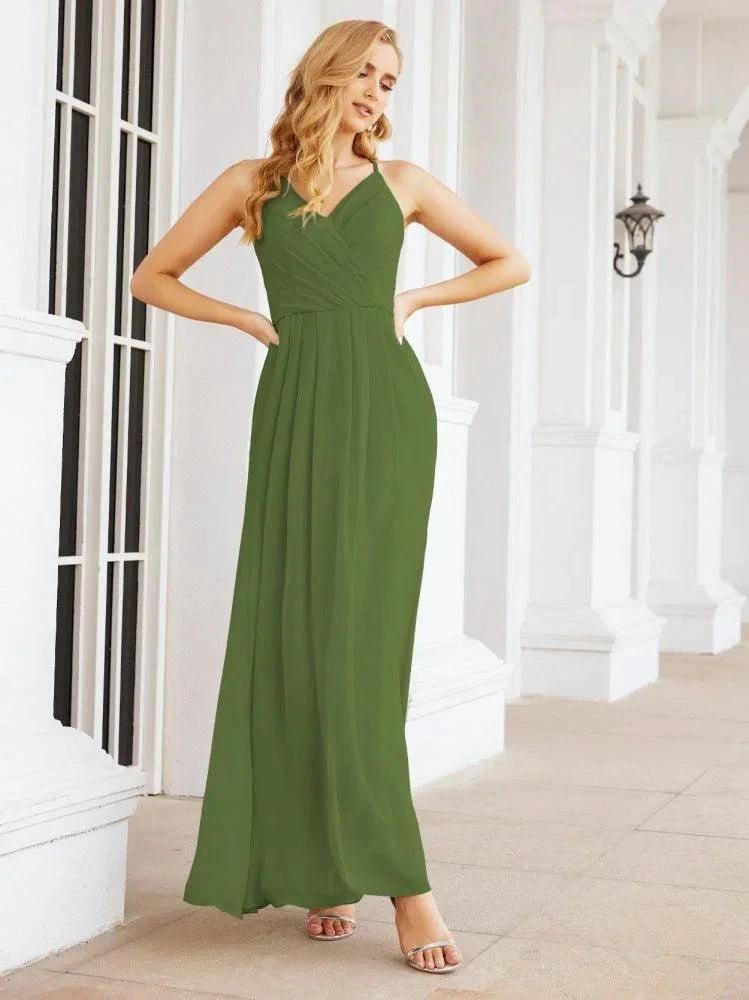 Numbersea Spaghetti Strap Bridesmaid Dresses V-Neck Long A-Line Formal Prom Gowns 28063