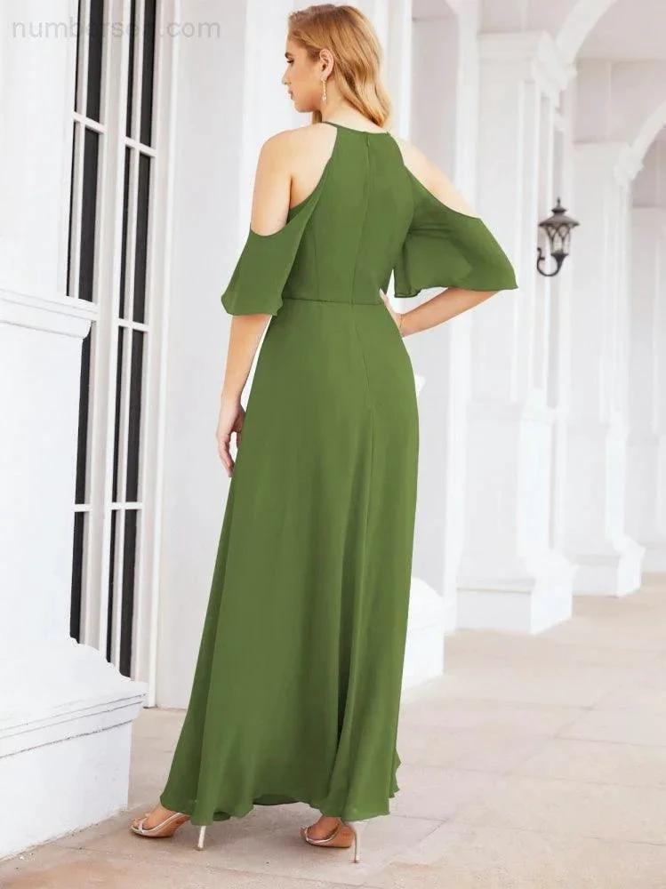 Numbersea Cold Shoulder Bridesmaid Dresses A-Line Long Formal Evening Gowns 28074
