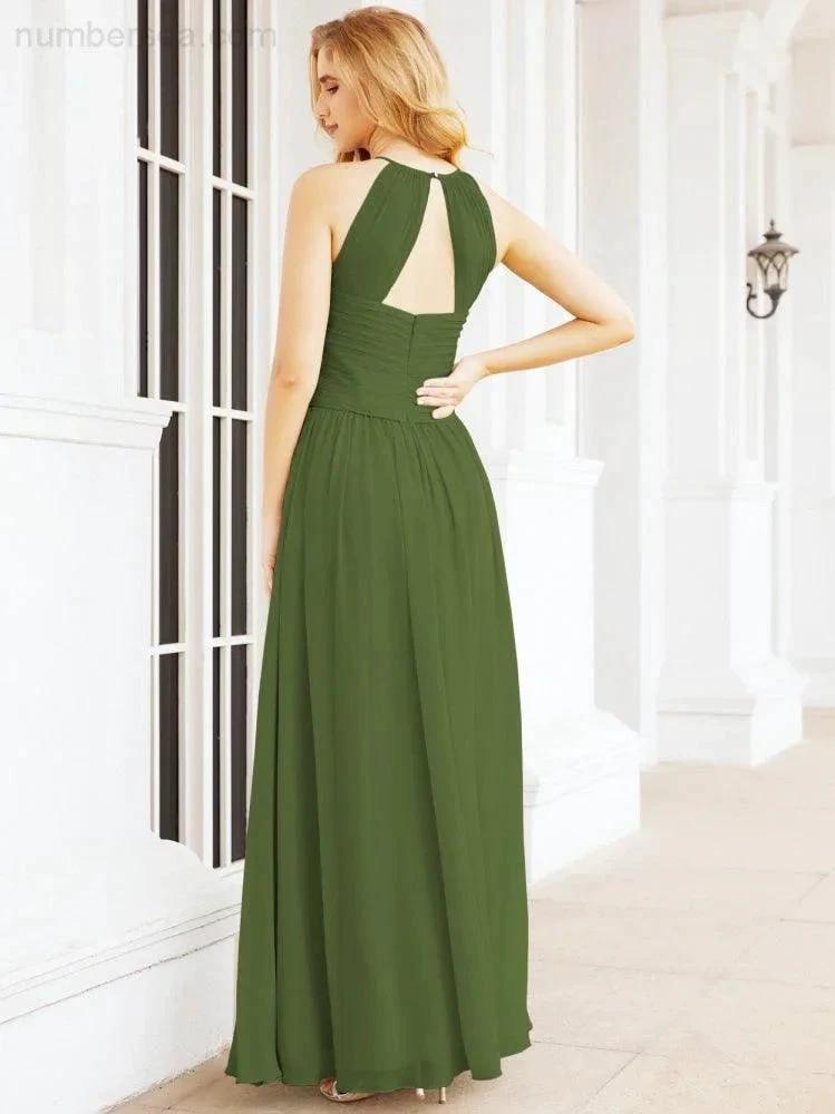 Numbersea Sleeveless Bridesmaid Dresses Long Prom Gown Zipper with Keyhole Back 28056