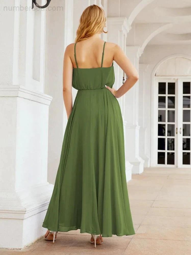 Numbersea  Halter Long Bridesmaid Dresses Formal A line Juniors Dress 28029