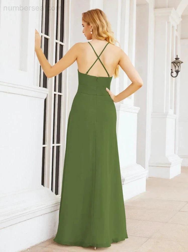 Numbersea Halter Bridesmaid Dresses with Pockets Sleeveless Formal Evening Party Prom Gowns  28055