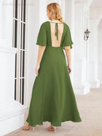 Numbersea V-Neck Bridesmaid Dress Chiffon Long Open Back Formal Dresses for Women Party Evening 28067