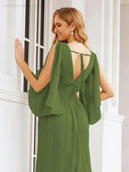 Numbersea Bridesmaid Dresses with Split for Wedding Party Flutter Sleeves 28045