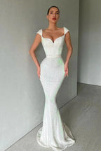 Mermaid Off The Shoulder Sweetheart Long Prom Dress with Sequins